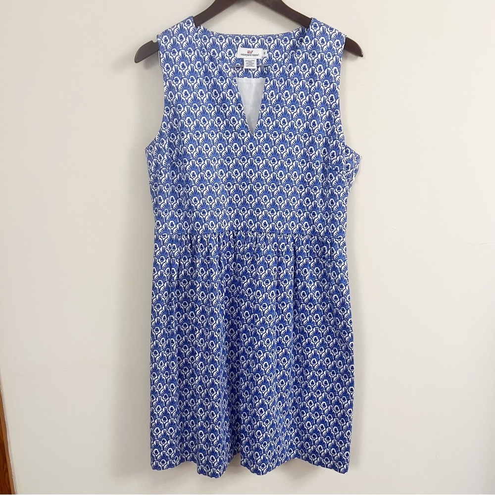 Vineyard Vines Blue Floral Printed A-line Sleeveless V-neck Dress Lined Size 12